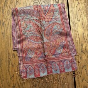 100% Pure Silk Red light blue paisley hand loomed wedding Opera shawls scarfs